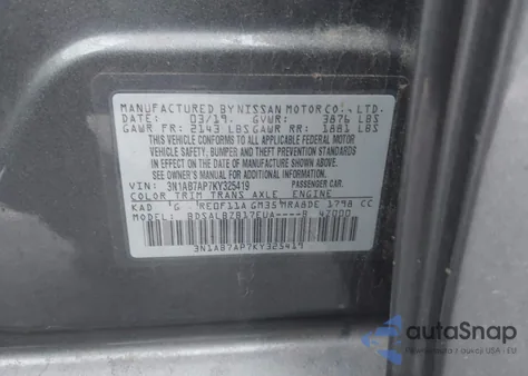 2019 Nissan Sentra S from USA, damaged, VIN 3N1AB7AP7KY325419